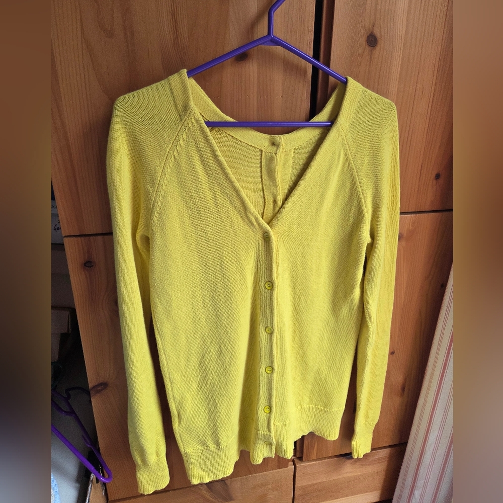Kate Spade Yellow Reversible Cotton & Cashmere Button Up Cardigan Size M